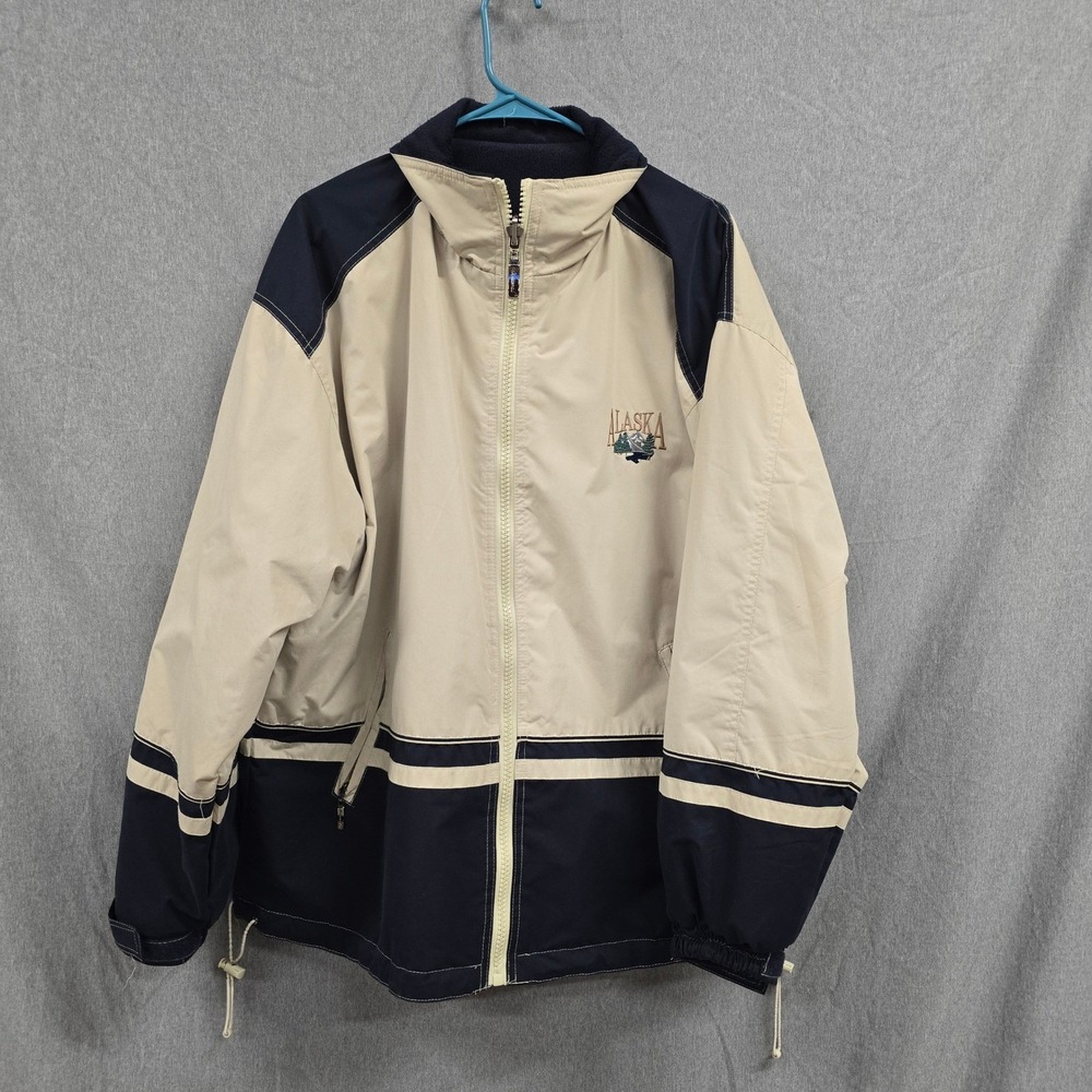 Cheneral Alaska Reversible Jacket Mens Large Tan Navy Fleece Lined Windbreaker L